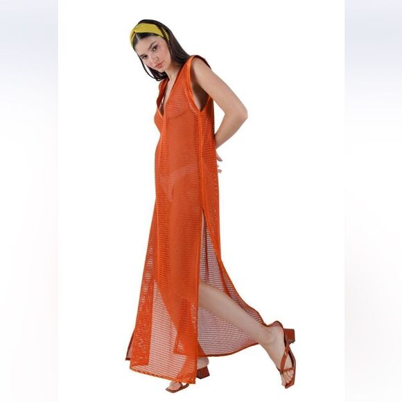 NWT My Beachy Side Camelia Maxi Cover Up mesh caftan dress swim Sz M - Picture 1 of 10